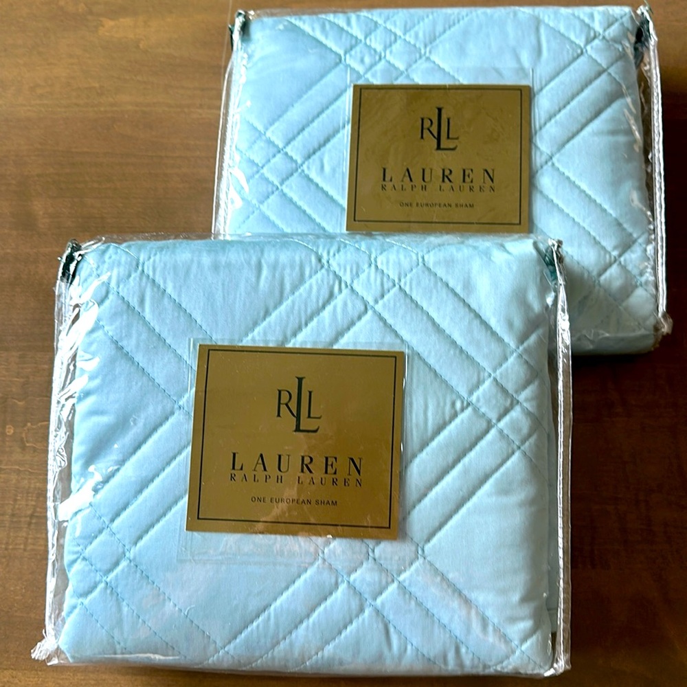 Ralph Lauren Antoinette Sateen Quilted Euro Shams(set of 2)-Blue-Brand New